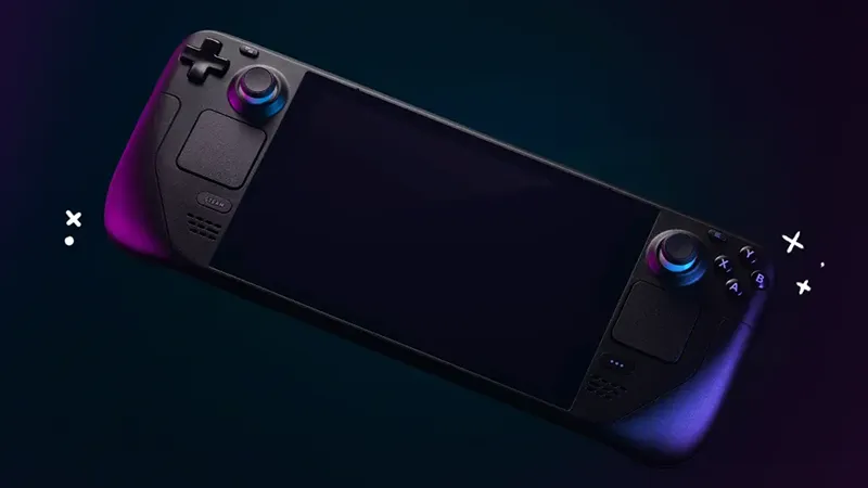 Steam Deck Gerät auf schwarzem Bildschirm, der typische Ursachen zeigt, warum das Steam Deck Display bleibt schwarz, inklusive Software- und Hardware-Problemen.